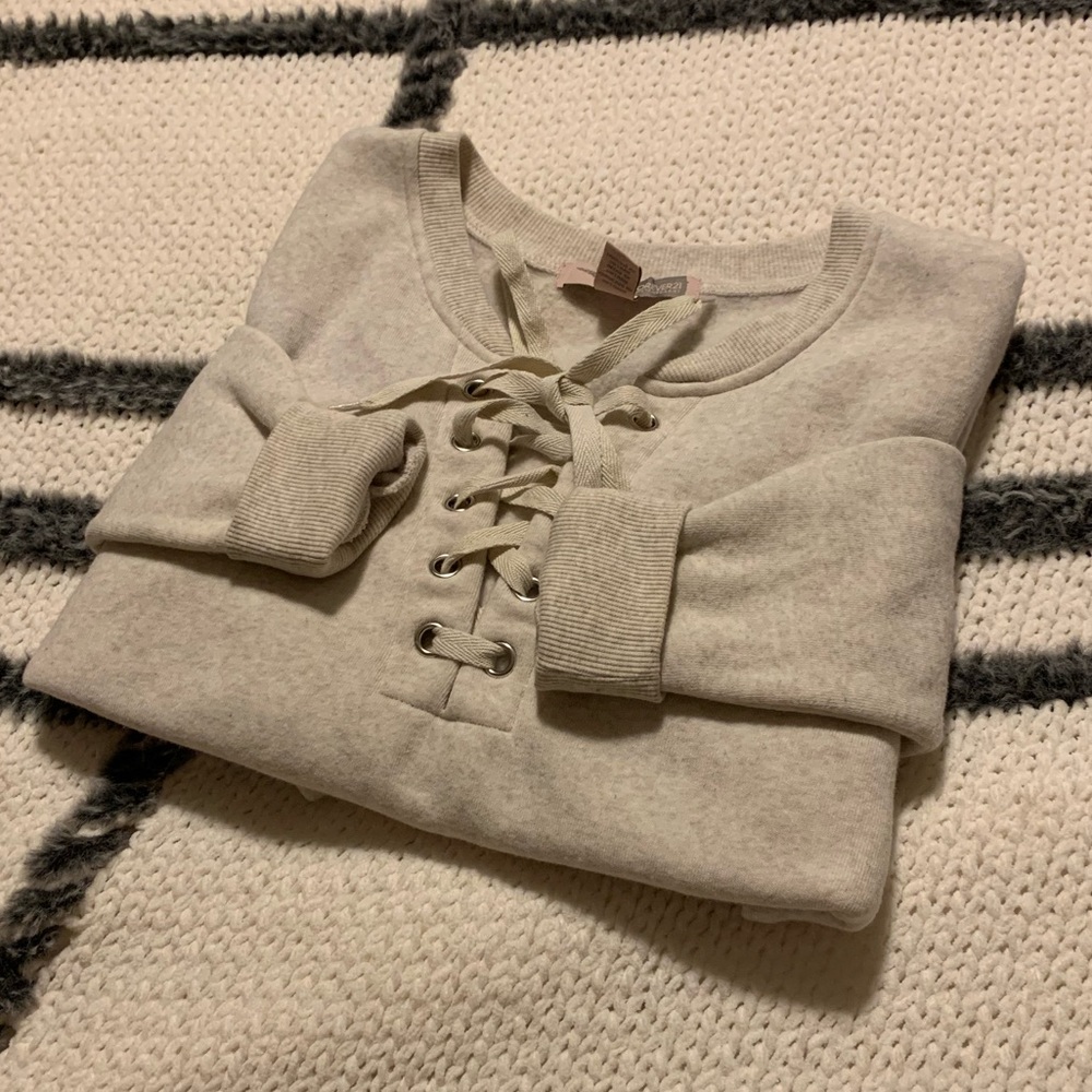 Forever 21 Cropped Lace Up Sweatshirt